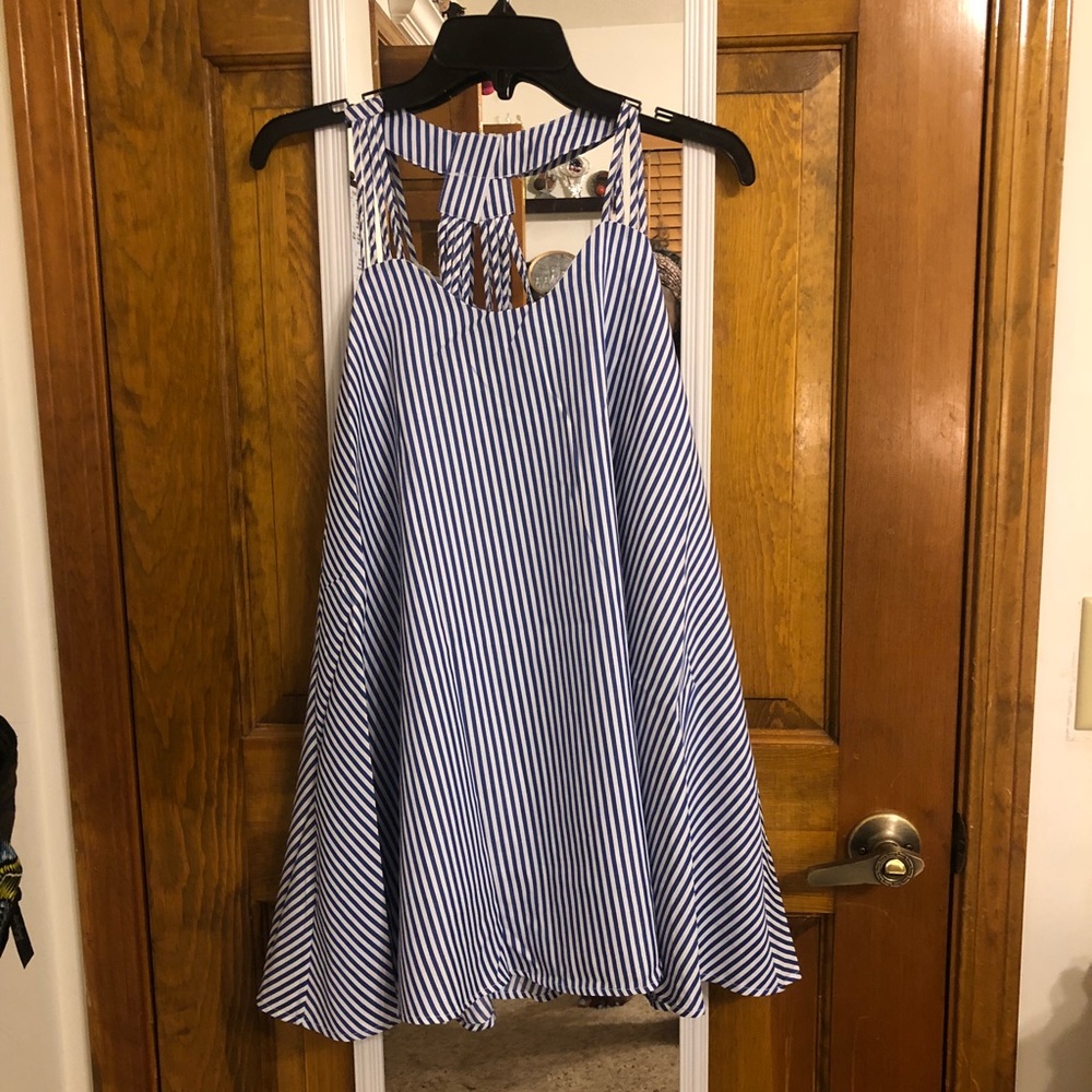 Blue and white striped dress